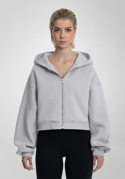 Cropped Oversized Full Zip Hoodie - Light Grey Straight Outta Cotton