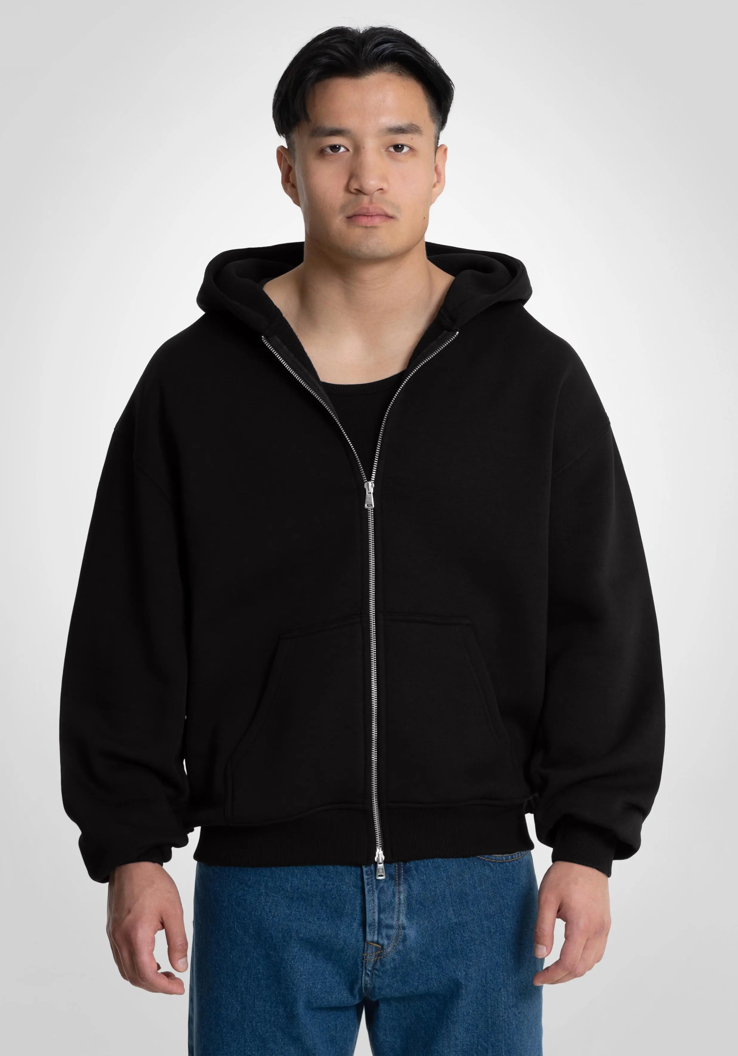 Full Zip Oversize Hoodie - Black Straight Outta Cotton