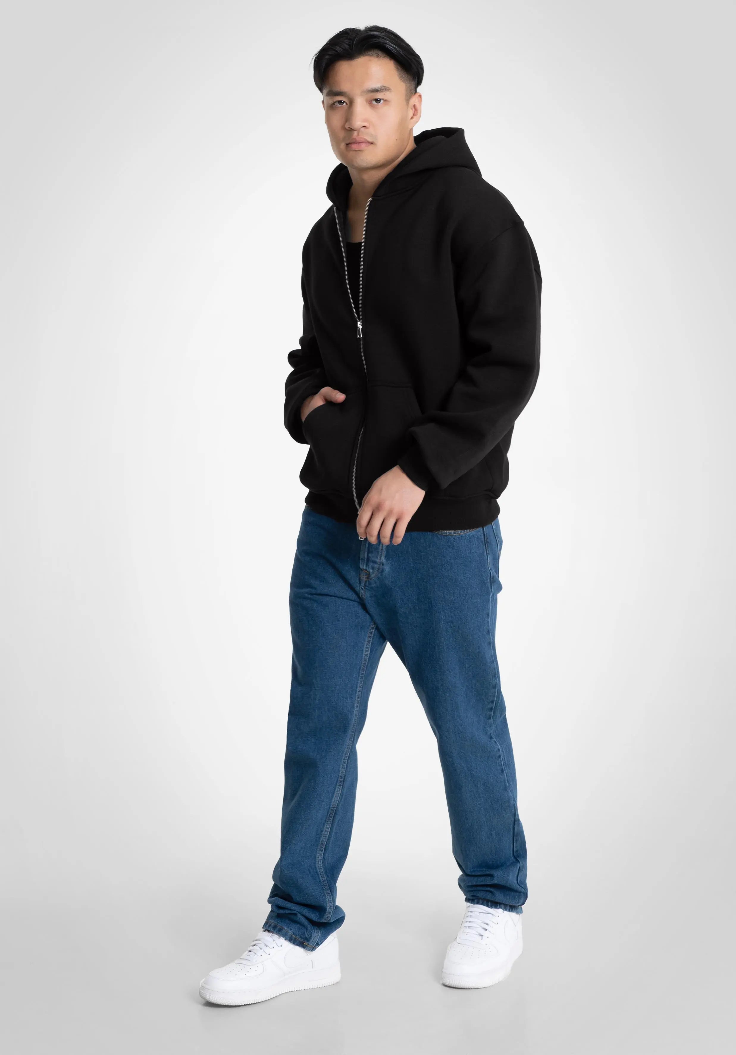 Full Zip Oversize Hoodie - Black Straight Outta Cotton