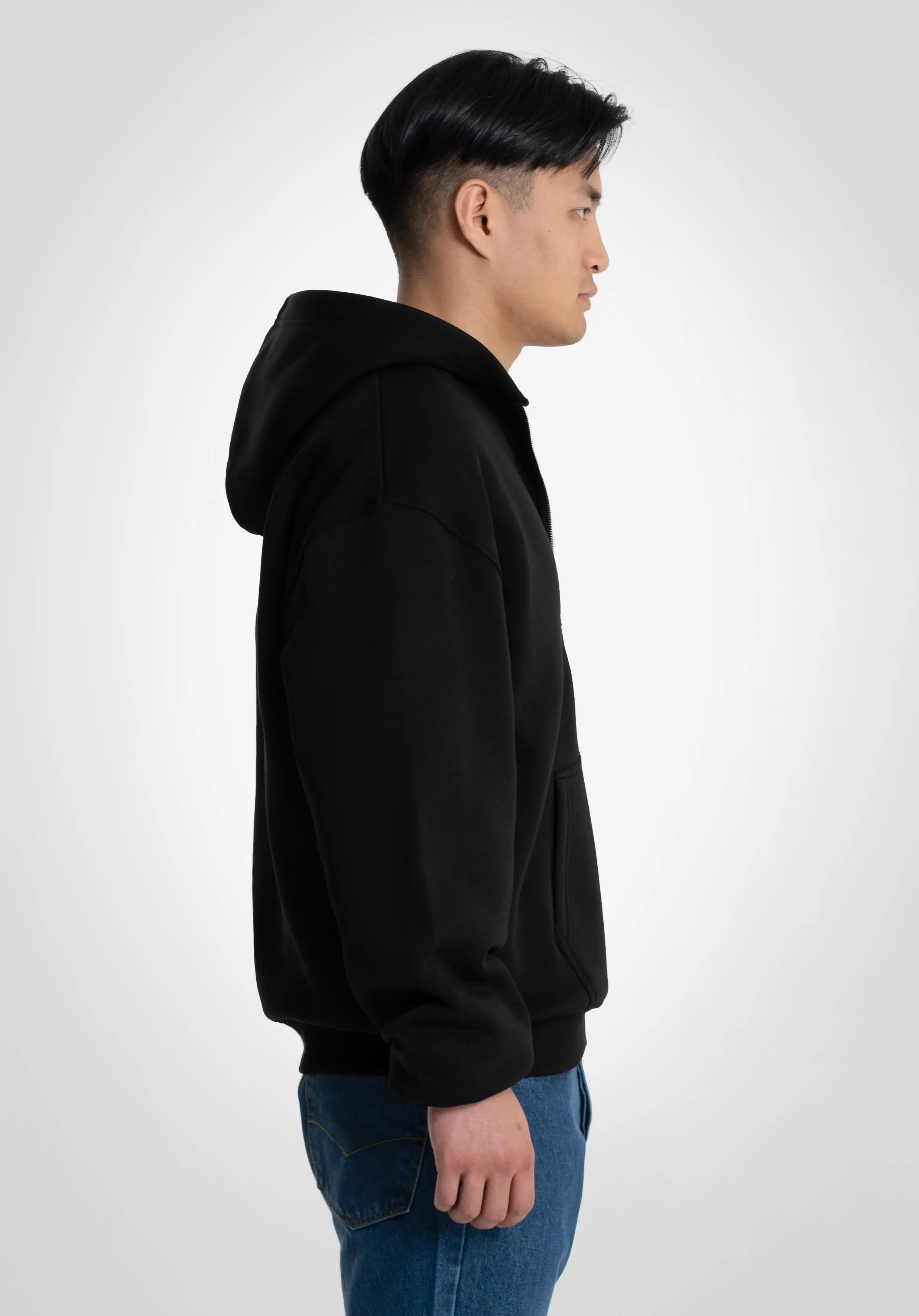 Full Zip Oversize Hoodie - Black Straight Outta Cotton