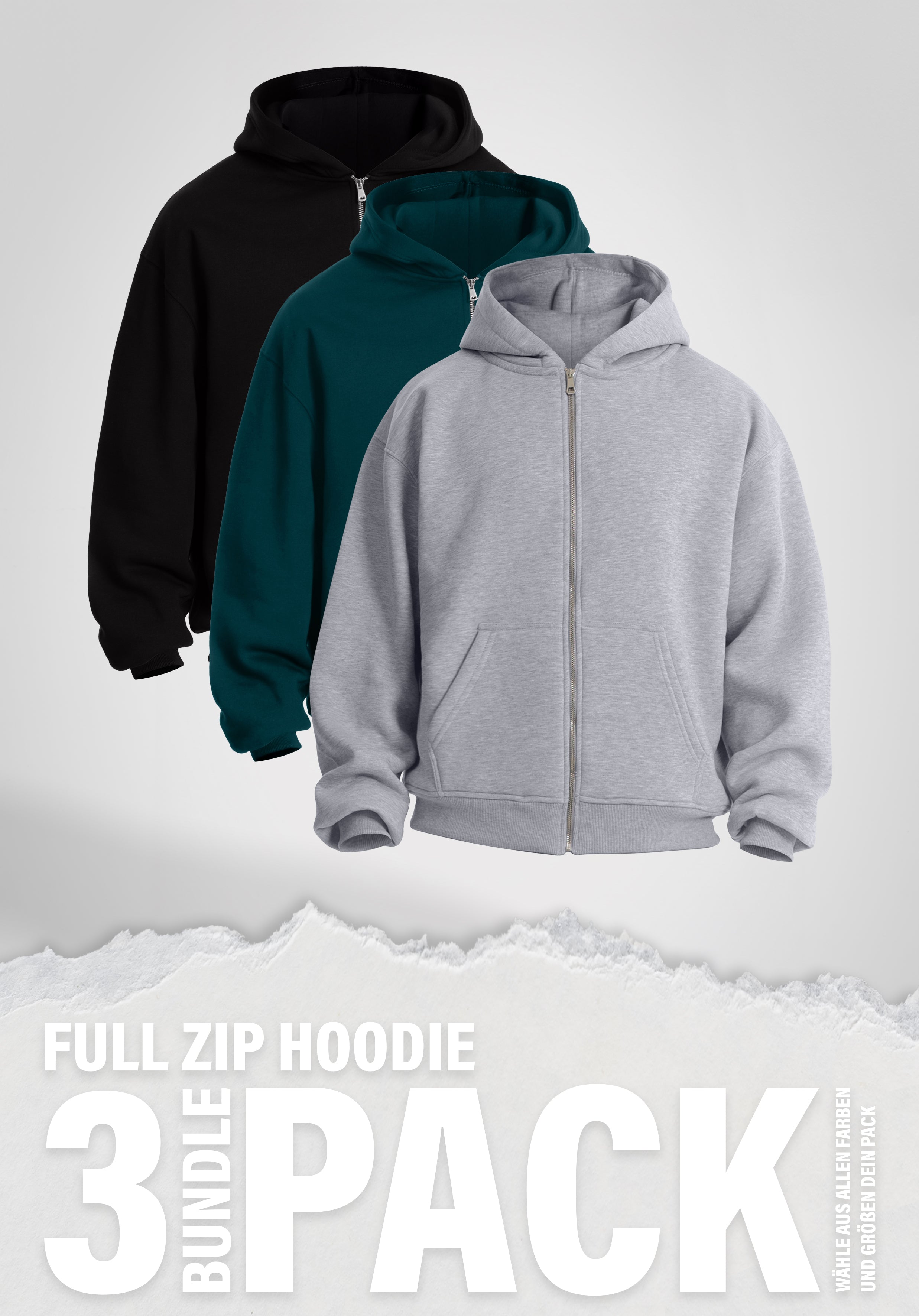 Full Zip Hoodie 3er Pack