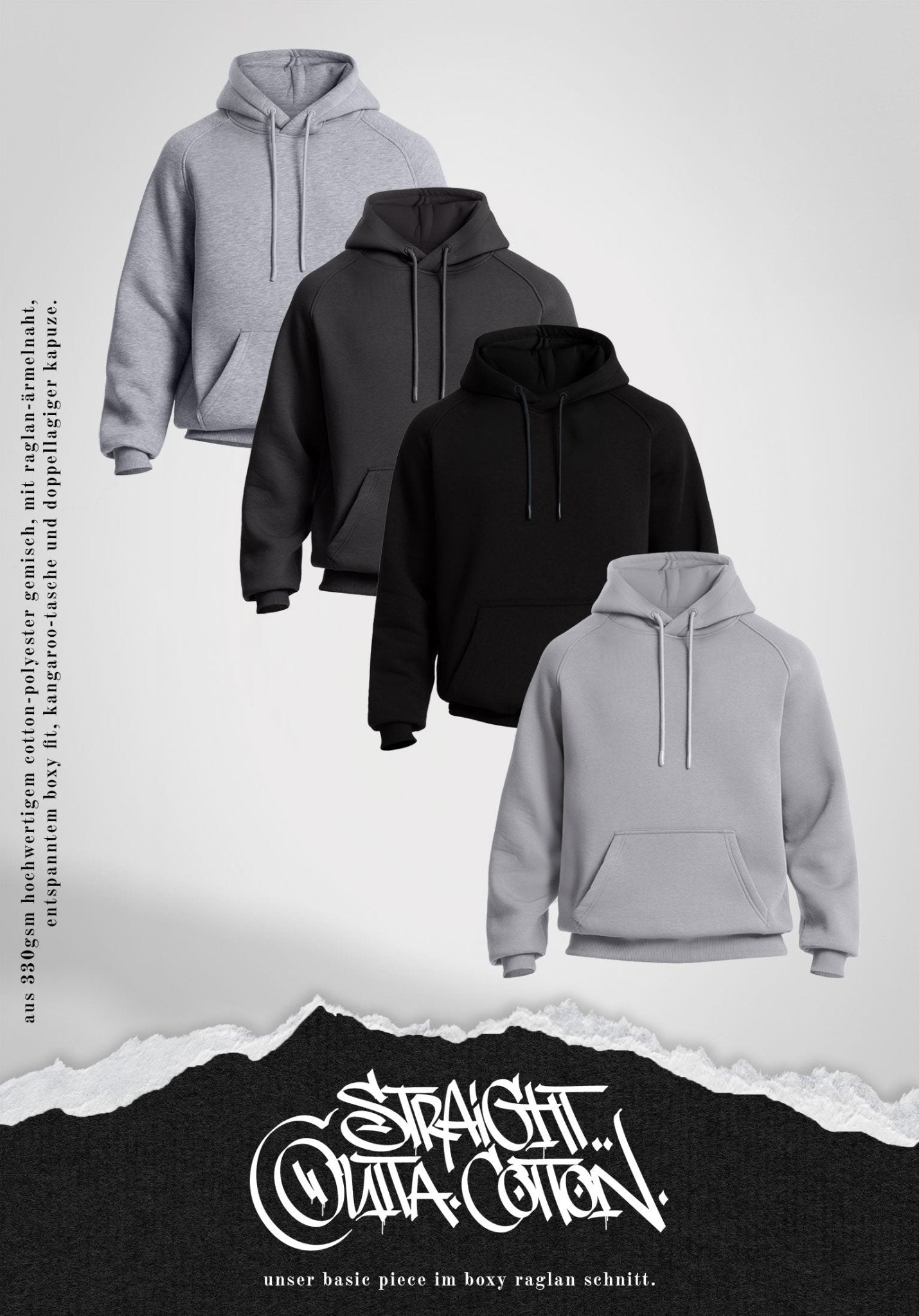 Boxy Raglan Hoodie - Black (Schwarz) – Hoodies von Straight Outta Cotton