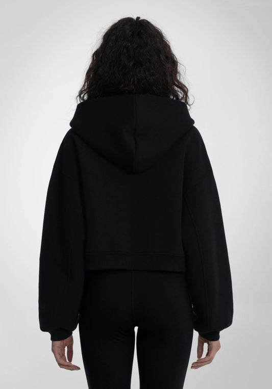Cropped Oversized Full Zip Hoodie - Black (Schwarz) – von Straight Outta Cotton