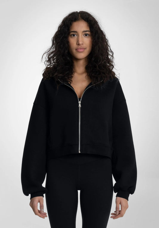 Cropped Oversized Full Zip Hoodie - Black (Schwarz) – von Straight Outta Cotton