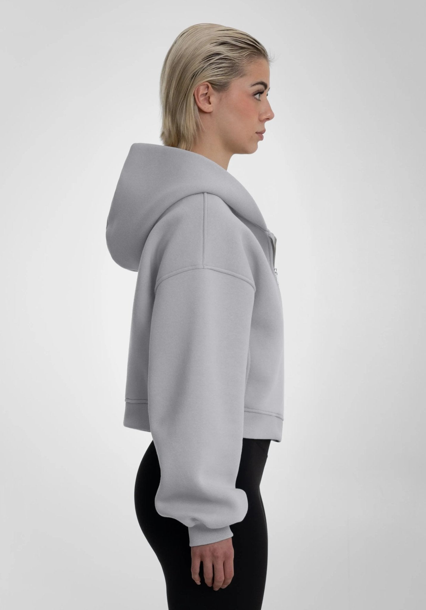 Cropped Oversized Full Zip Hoodie - Light Grey (Grau) – von Straight Outta Cotton