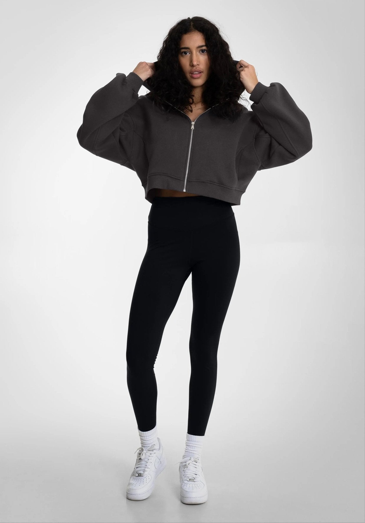 Cropped Oversized Full Zip Hoodie - Slate Grey (Grau) – von Straight Outta Cotton