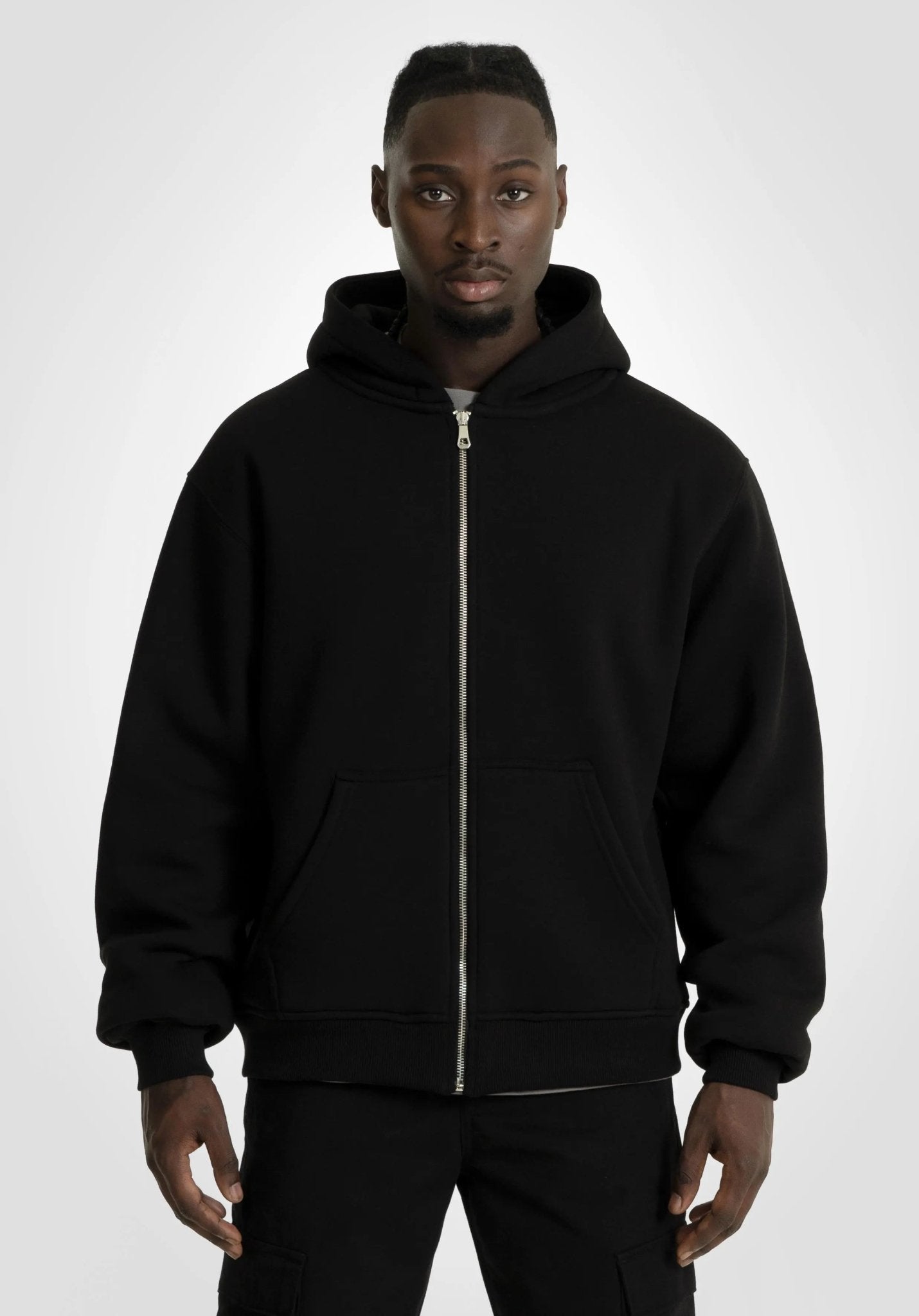 Double Layer Full Zip Hoodie - Black (Schwarz) – Hoodies von Straight Outta Cotton