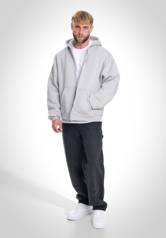 Double Layer Full Zip Hoodie - Light Grey (Grau) – Hoodies von Straight Outta Cotton