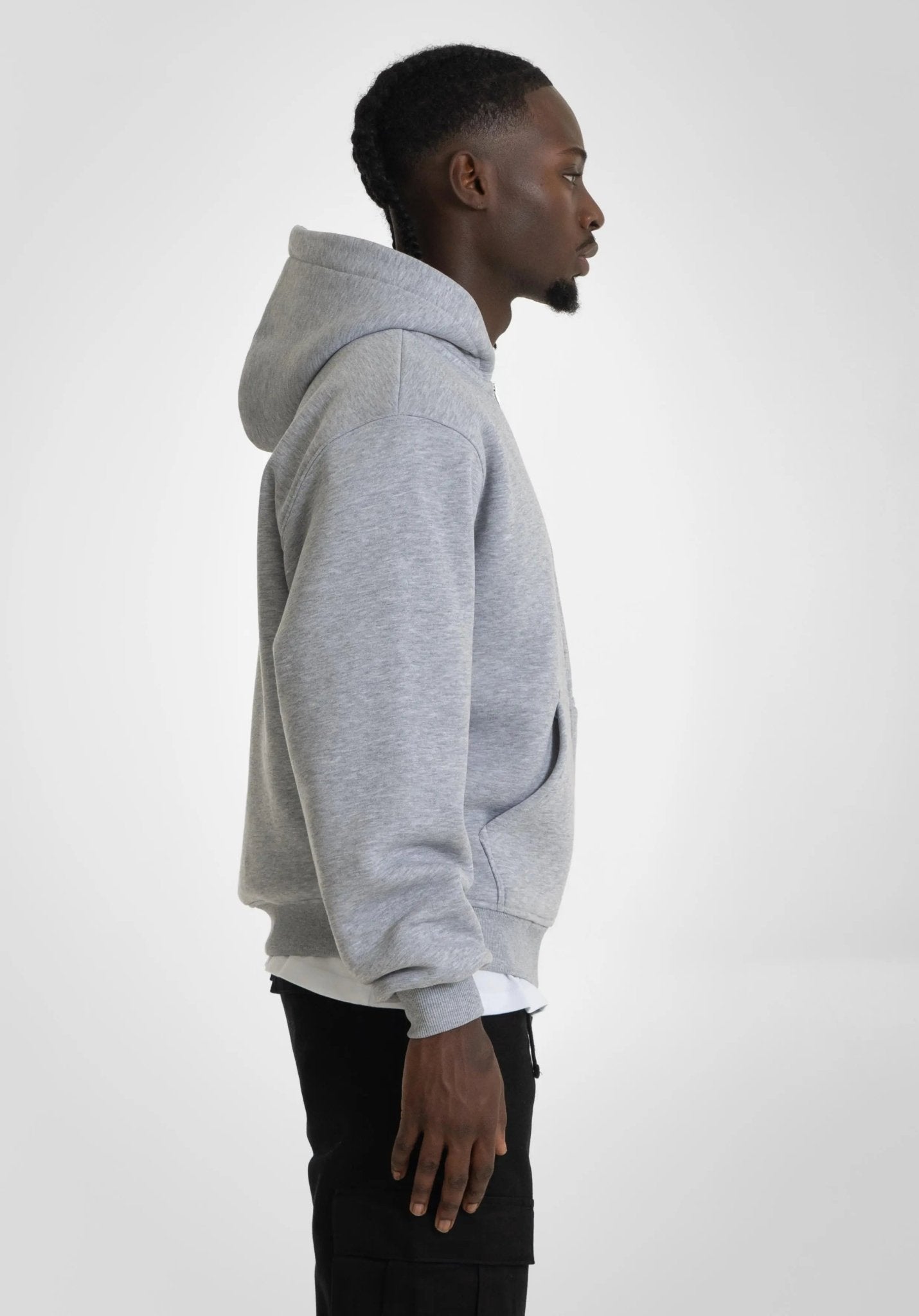 Double Layer Full Zip Hoodie - Melange Grey () – Hoodies von Straight Outta Cotton