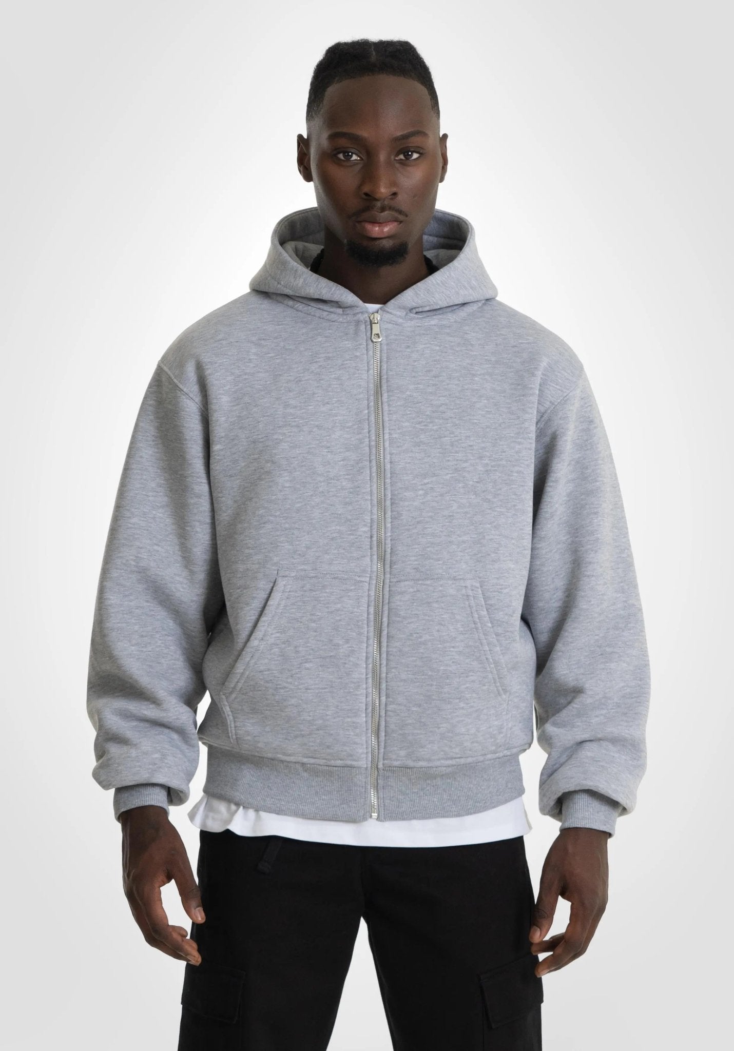 Double Layer Full Zip Hoodie - Melange Grey () – Hoodies von Straight Outta Cotton