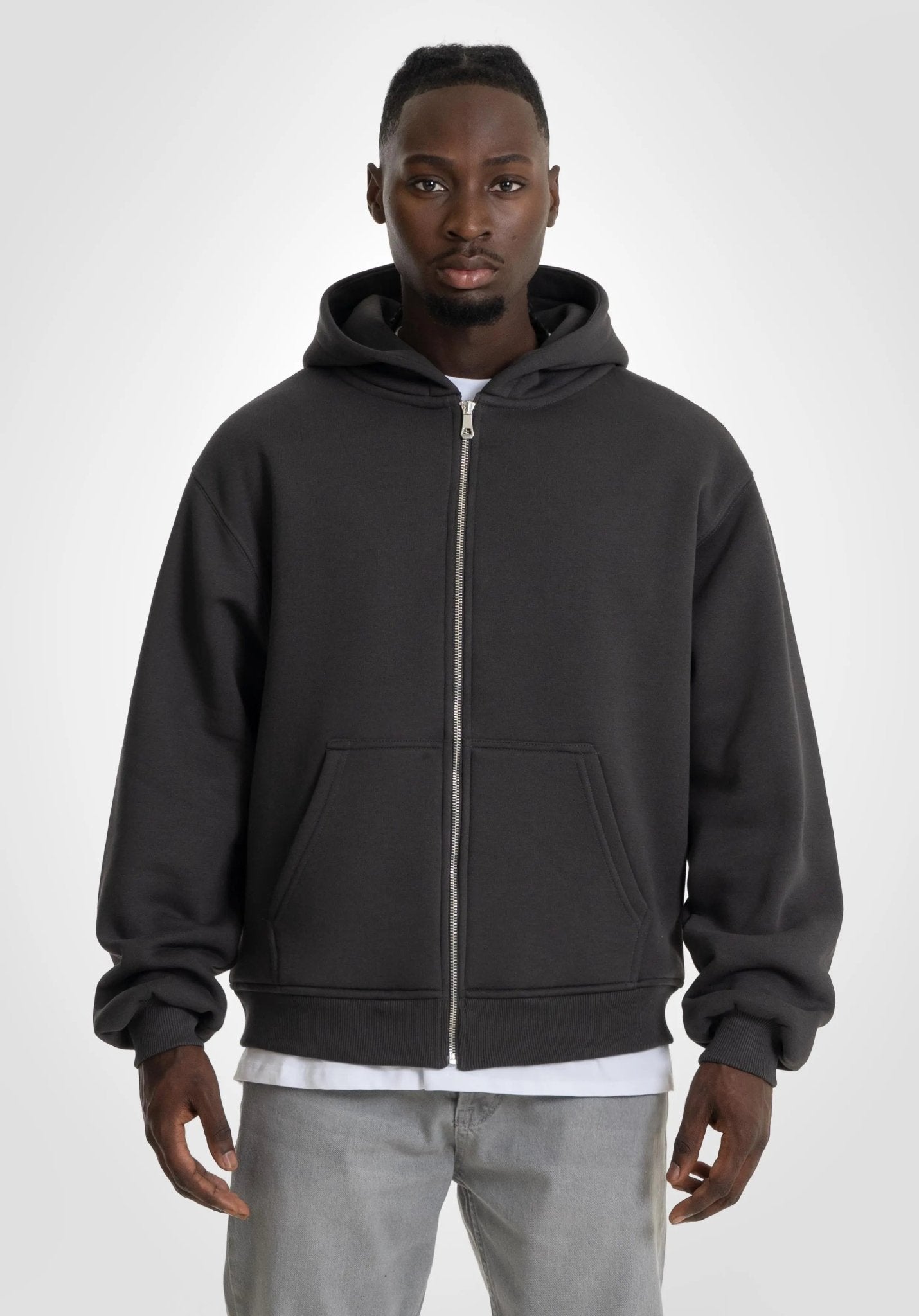 Double Layer Full Zip Hoodie - Slate Grey (Grau) – Hoodies von Straight Outta Cotton