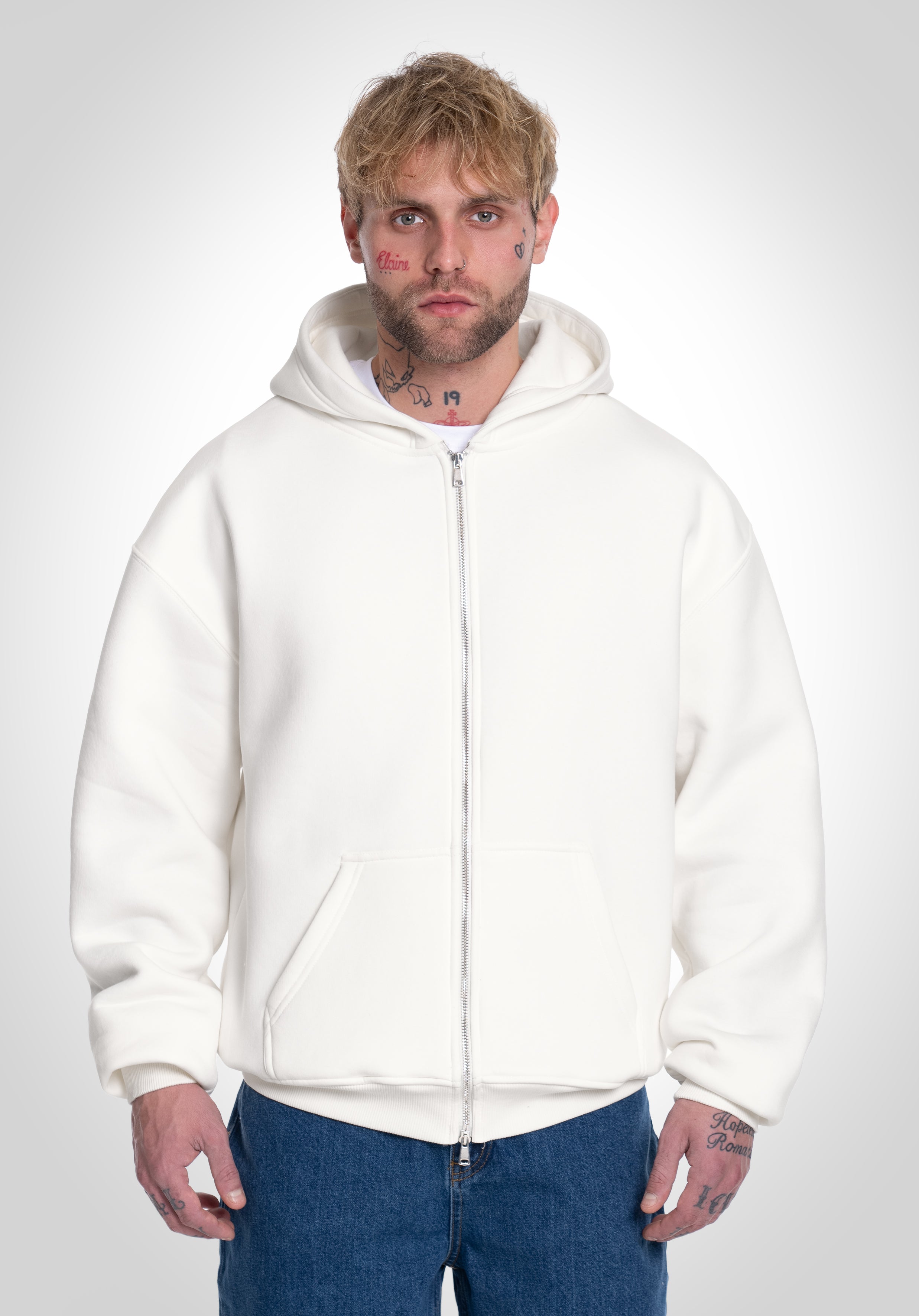 Full Zip Oversized Hoodie - Off White