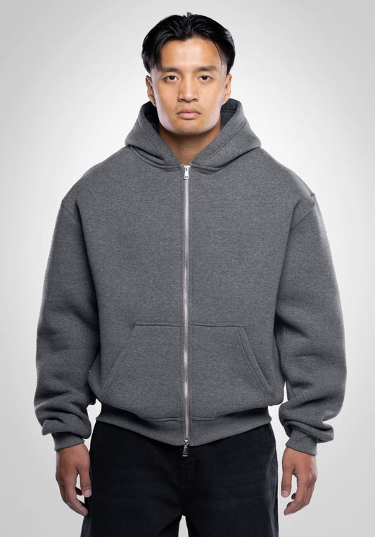 Full Zip Oversize Hoodie - Dark Melange Grey (Grau) – Hoodies von Straight Outta Cotton