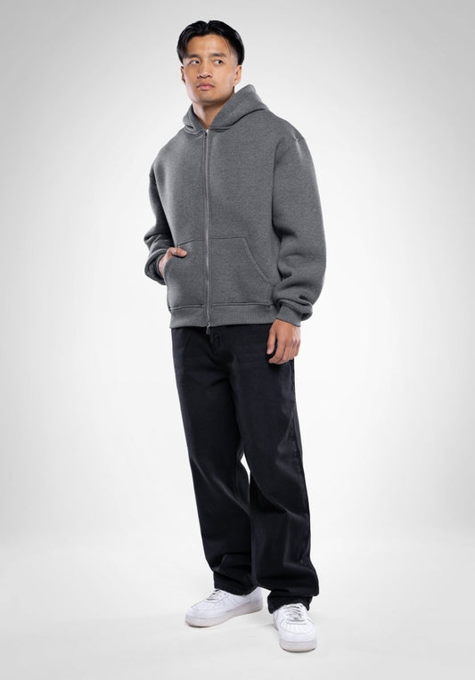 Full Zip Oversize Hoodie - Dark Melange Grey (Grau) – Hoodies von Straight Outta Cotton