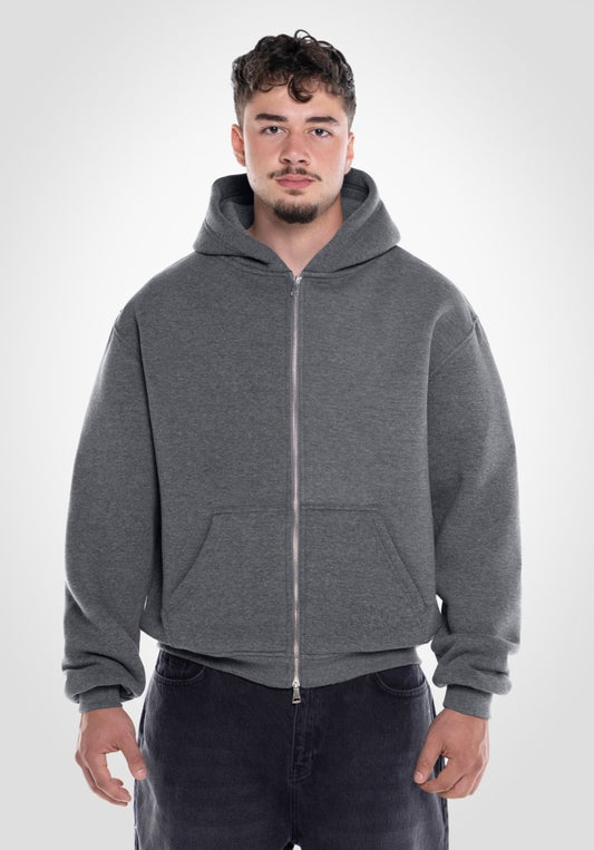 Full Zip Oversize Hoodie - Dark Melange Grey (Grau) – Hoodies von Straight Outta Cotton
