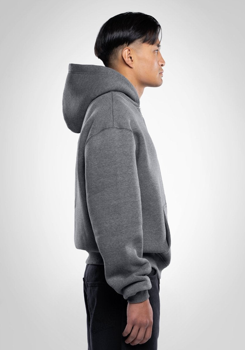 Full Zip Oversize Hoodie - Dark Melange Grey (Grau) – Hoodies von Straight Outta Cotton