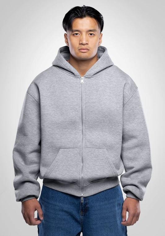 Full Zip Oversize Hoodie - Melange Grey (Grau) – Hoodies von Straight Outta Cotton