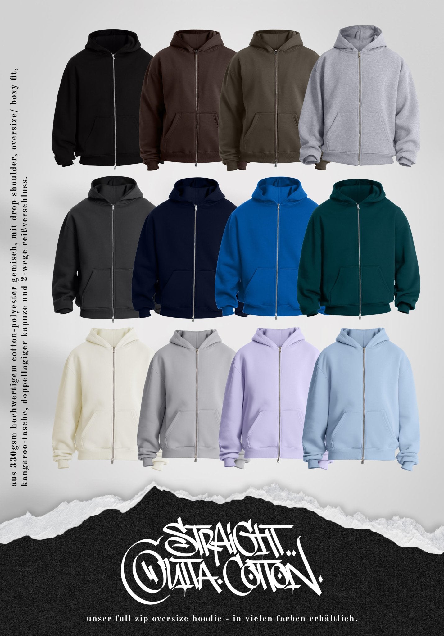 Full Zip Oversize Hoodie - Olive (Olive) – Hoodies de Straight Outta Cotton