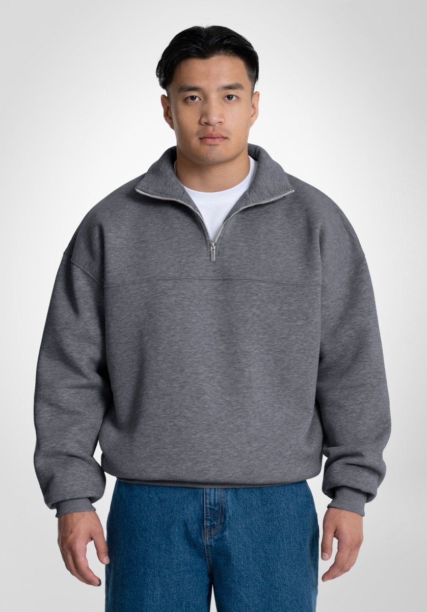 Half Zip - Dark Melange (Grau) – Hoodies von Straight Outta Cotton