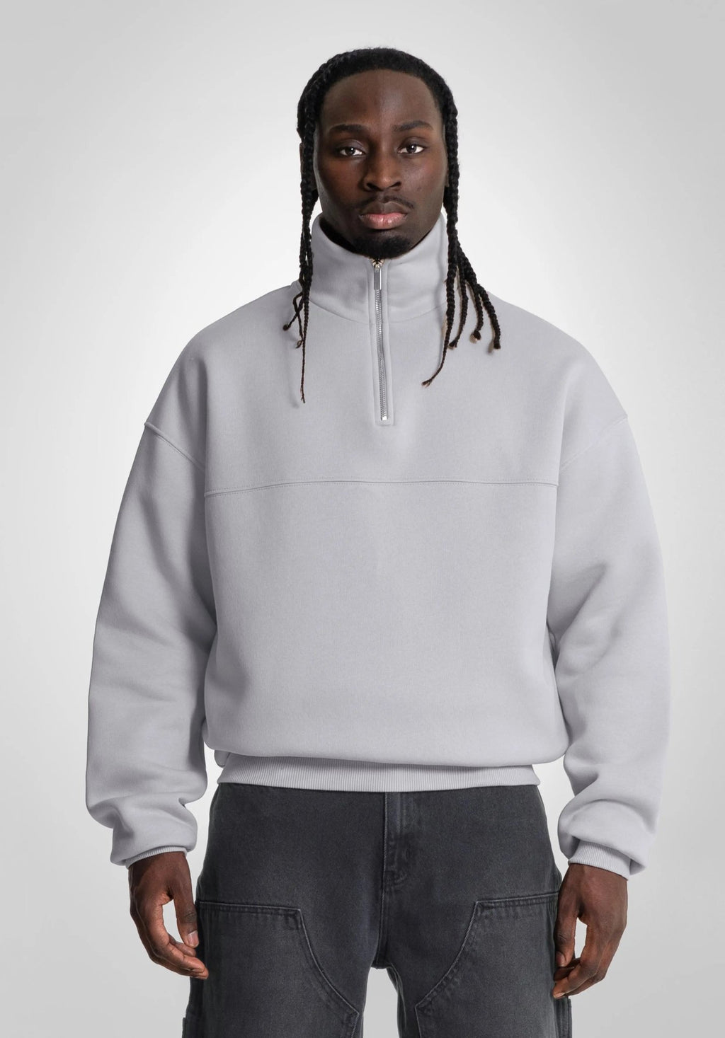 Half Zip Strik 'Kalle' - Grey Melange Striped 2.B