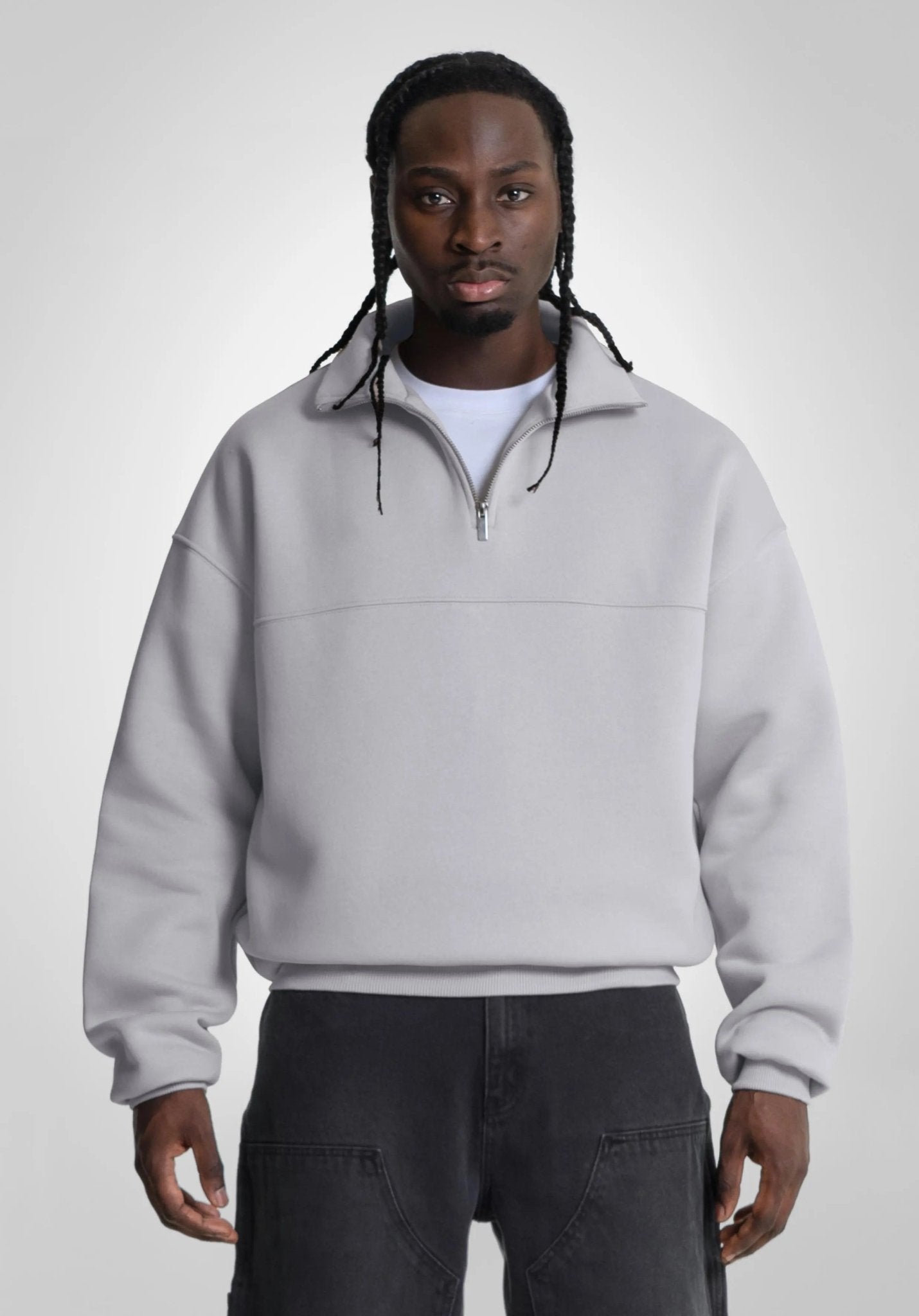 Half Zip - Light Grey (Grau) – Hoodies von Straight Outta Cotton