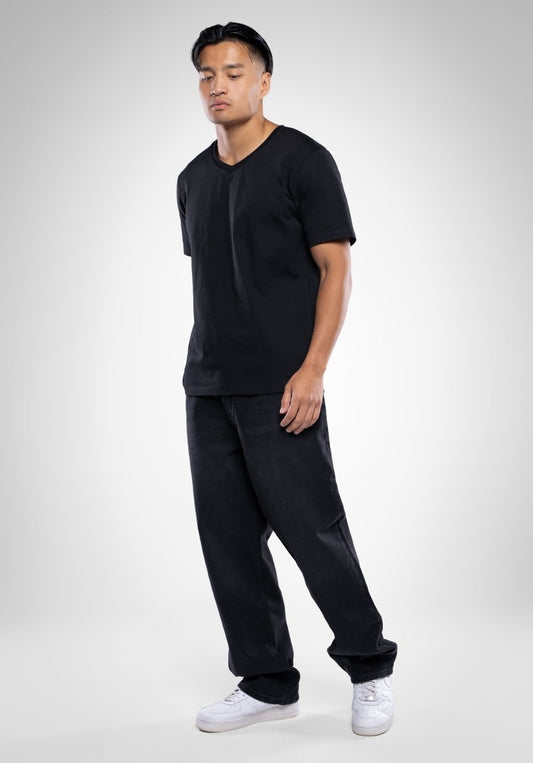 Heavy Regular V-Neck Tee - Black (Sort) – T-Shirts fra Straight Outta Cotton