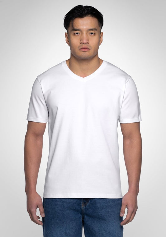 Heavy Regular V - Neck Tee - White (Bianco) – T-shirt di Straight Outta Cotton