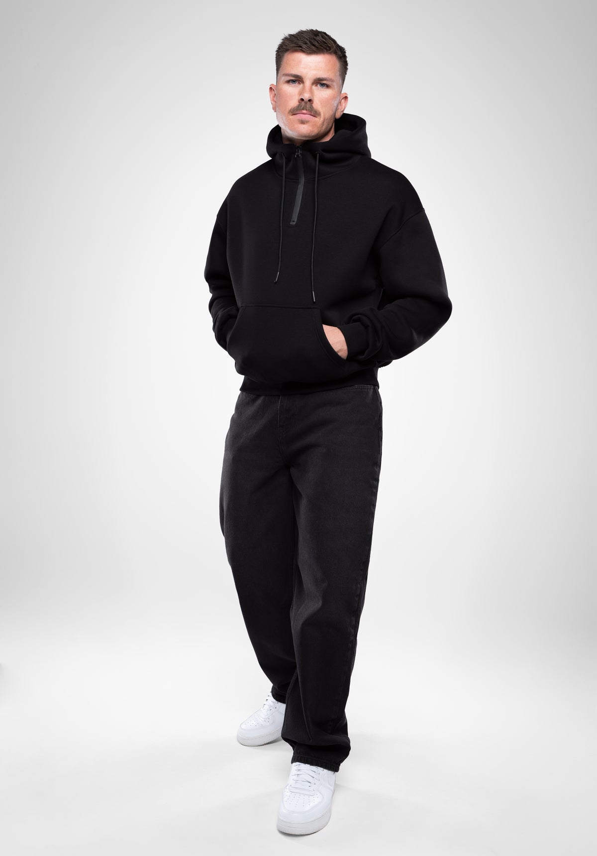 Oversize Quarter Zip Hoodie - Black