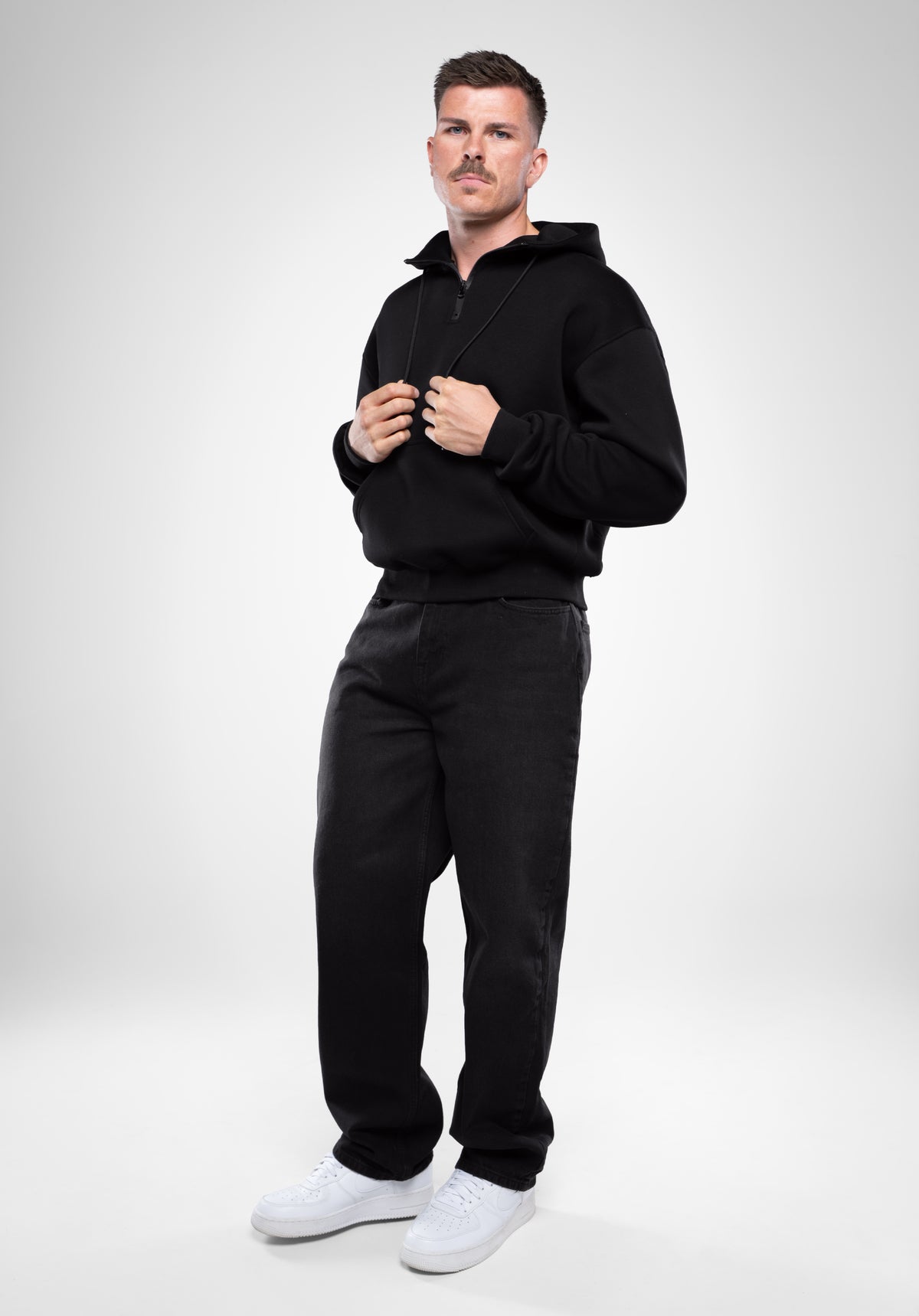 Oversize Quarter Zip Hoodie - Black