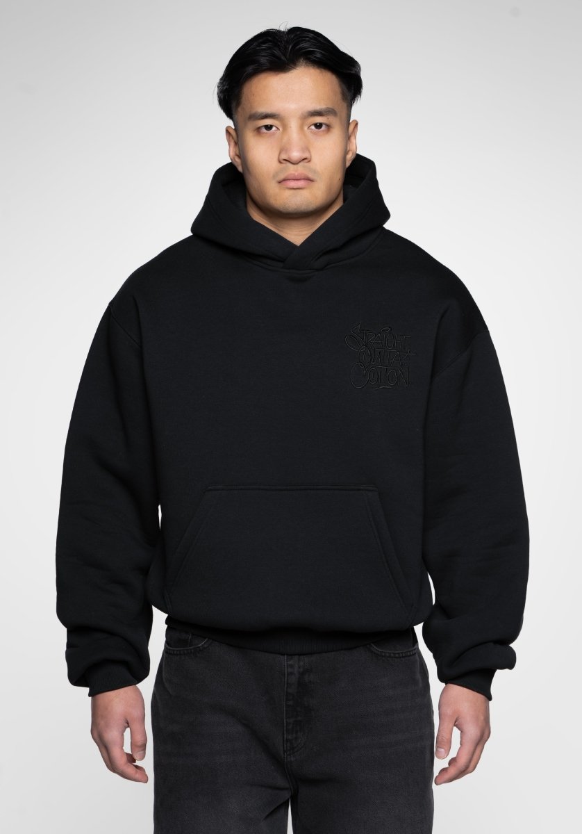 Oversize Hoodie Store Edition - Black on Black (Schwarz) – Hoodies von Straight Outta Cotton
