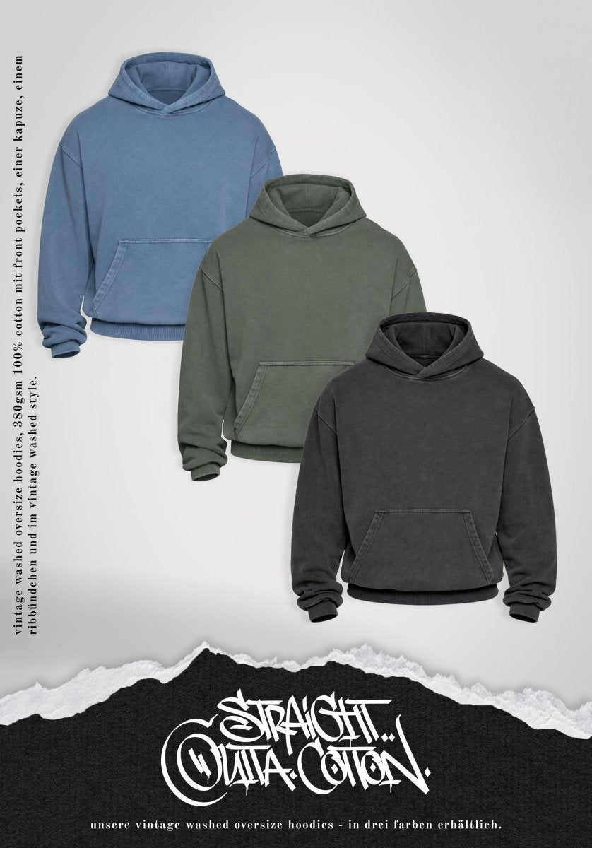 Oversize Hoodie Vintage Washed - Grey (Grau) – Hoodies von Straight Outta Cotton