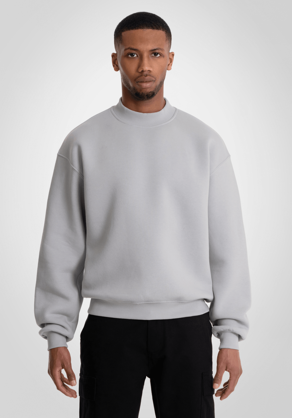 High-Neck Oversized Ribbed Hem Sweater - Light Gray main image 1