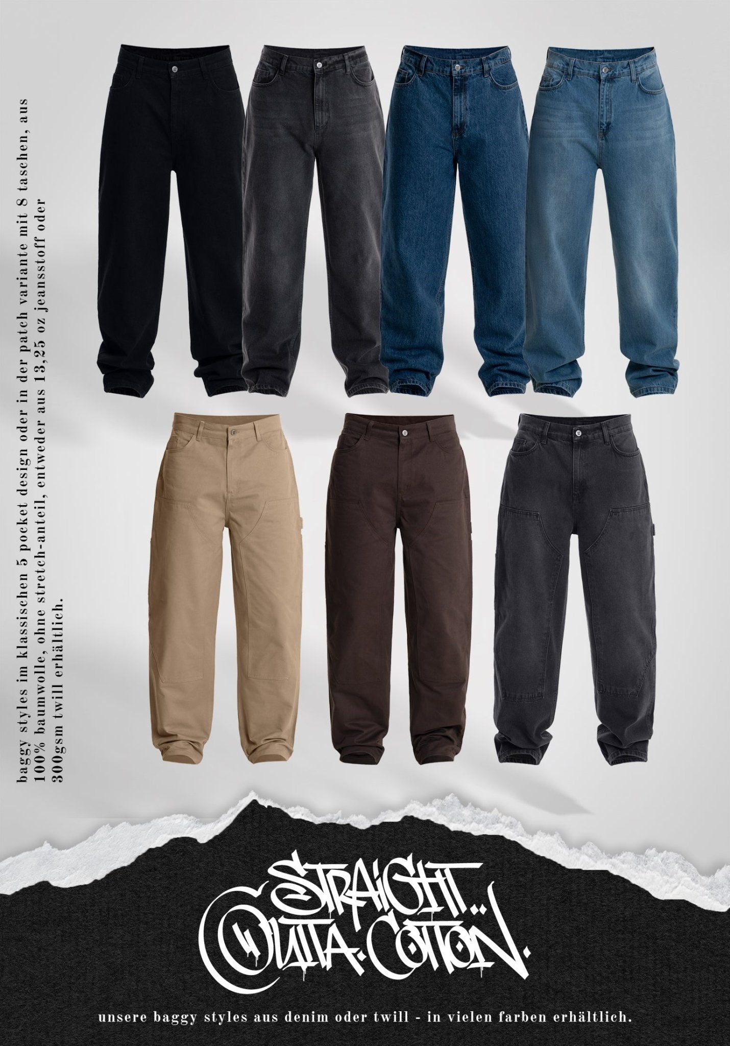 Patch Baggy Denim - Black Washed (30 Inch) – Jeans von Straight Outta Cotton