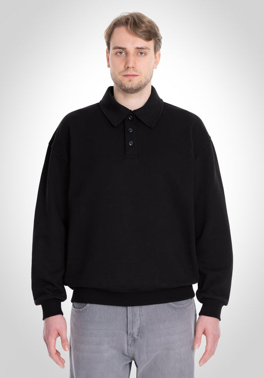 Polo Sweater - 500 GSM French Terry 100% Cotton - Black (Schwarz) – Polo von Straight Outta Cotton