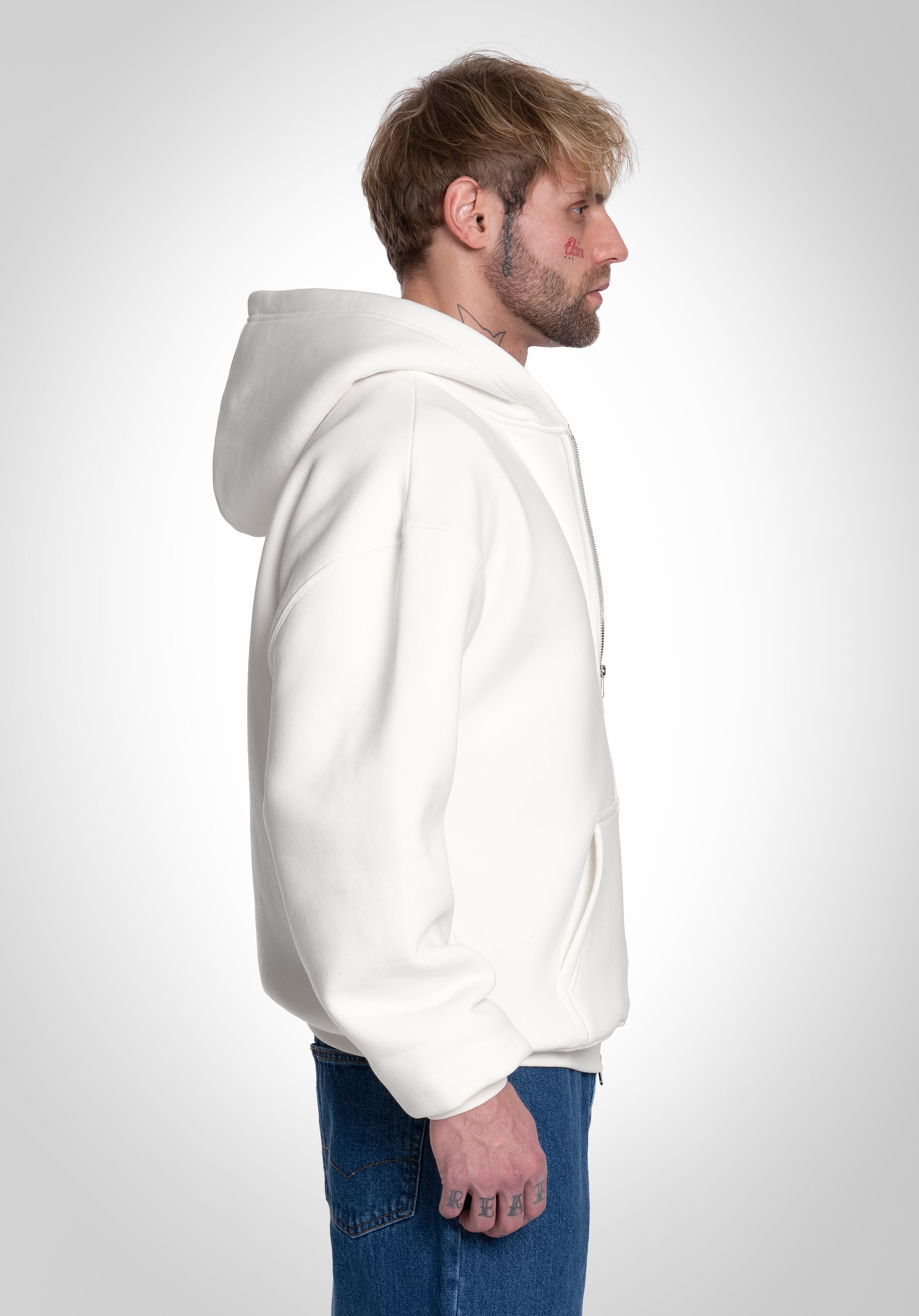 Full Zip Oversized Hoodie - Off White