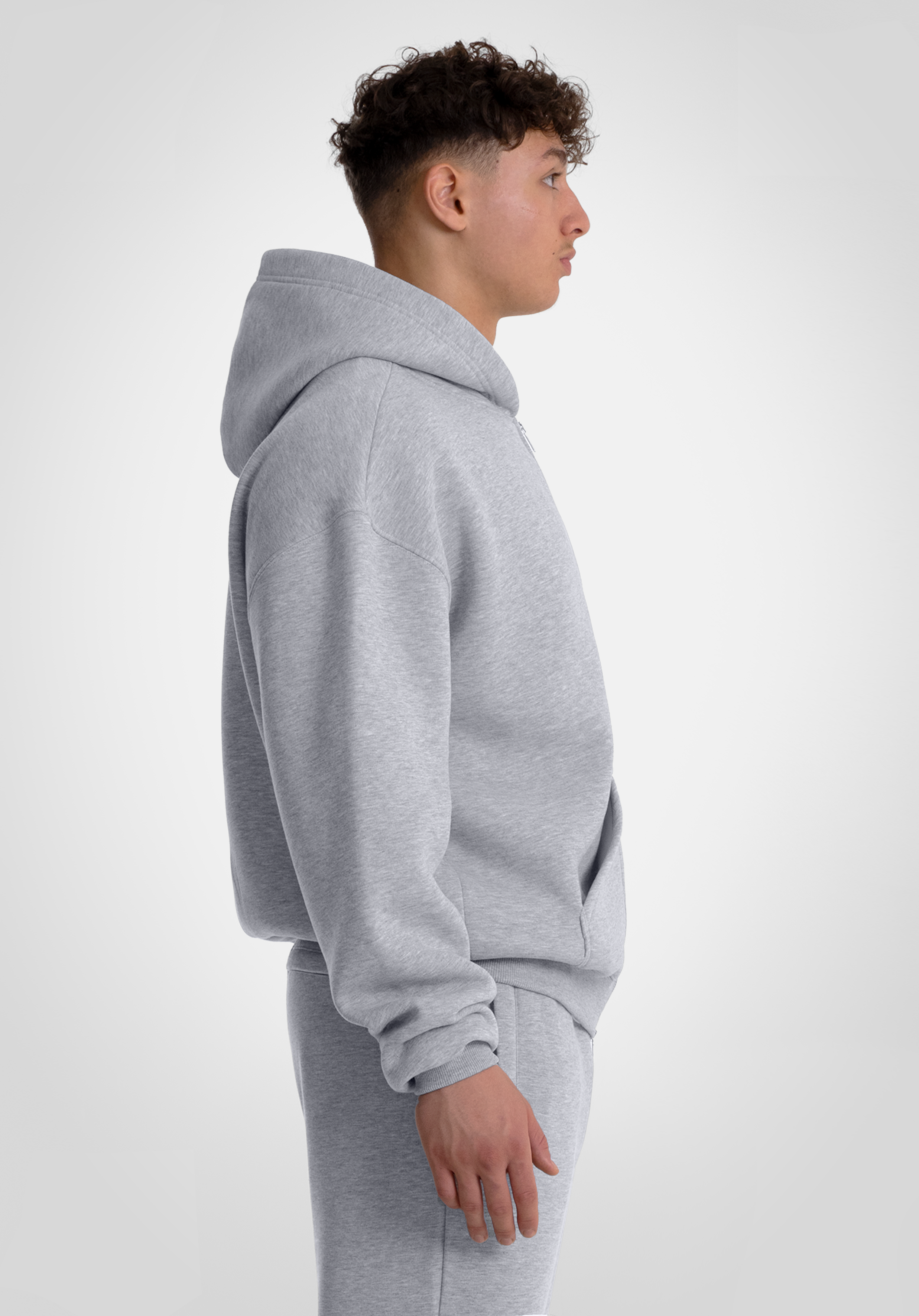 Full Zip Oversized Hoodie - Melange Grey