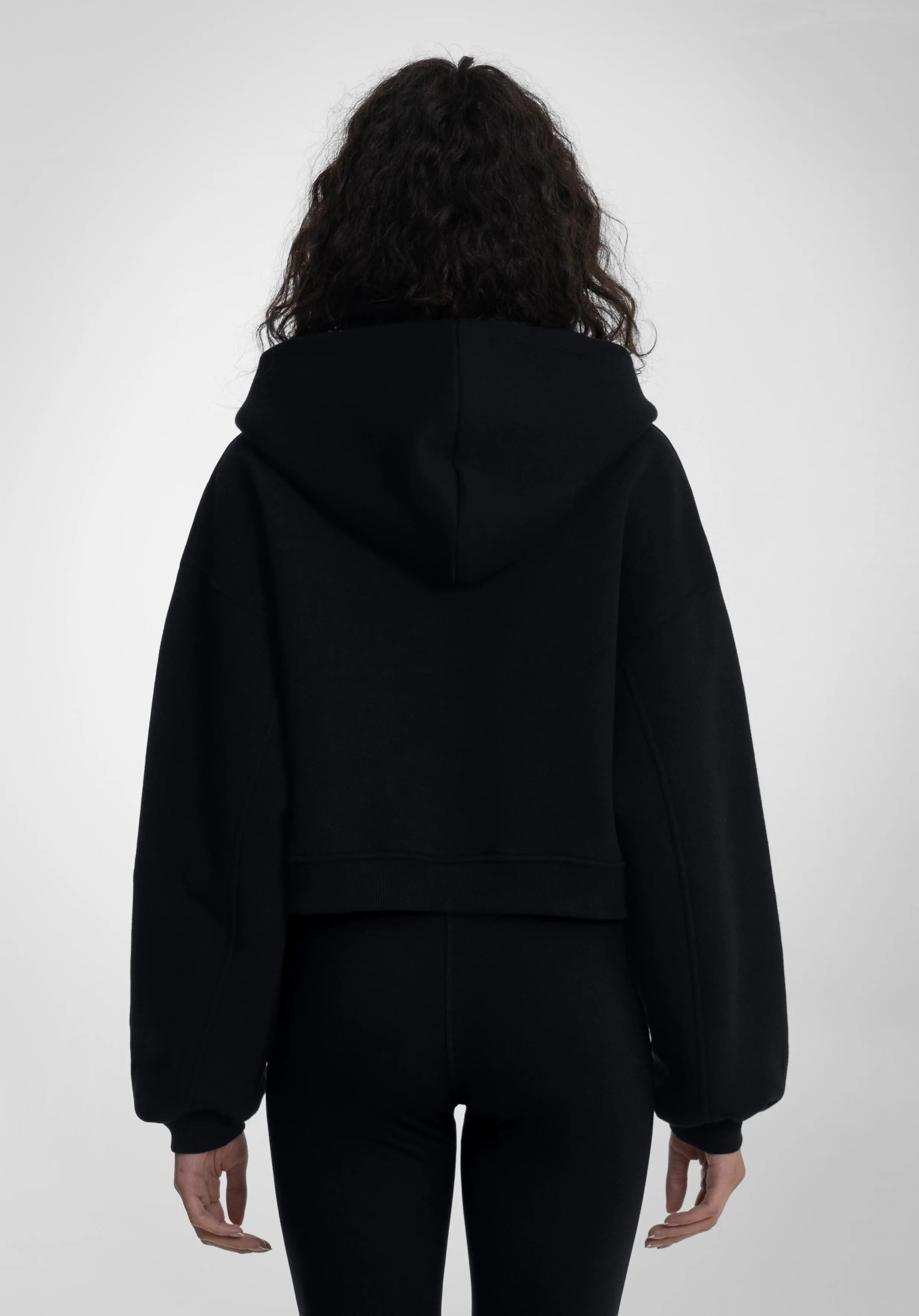 Cropped Oversized Full Zip Hoodie - Black Straight Outta Cotton