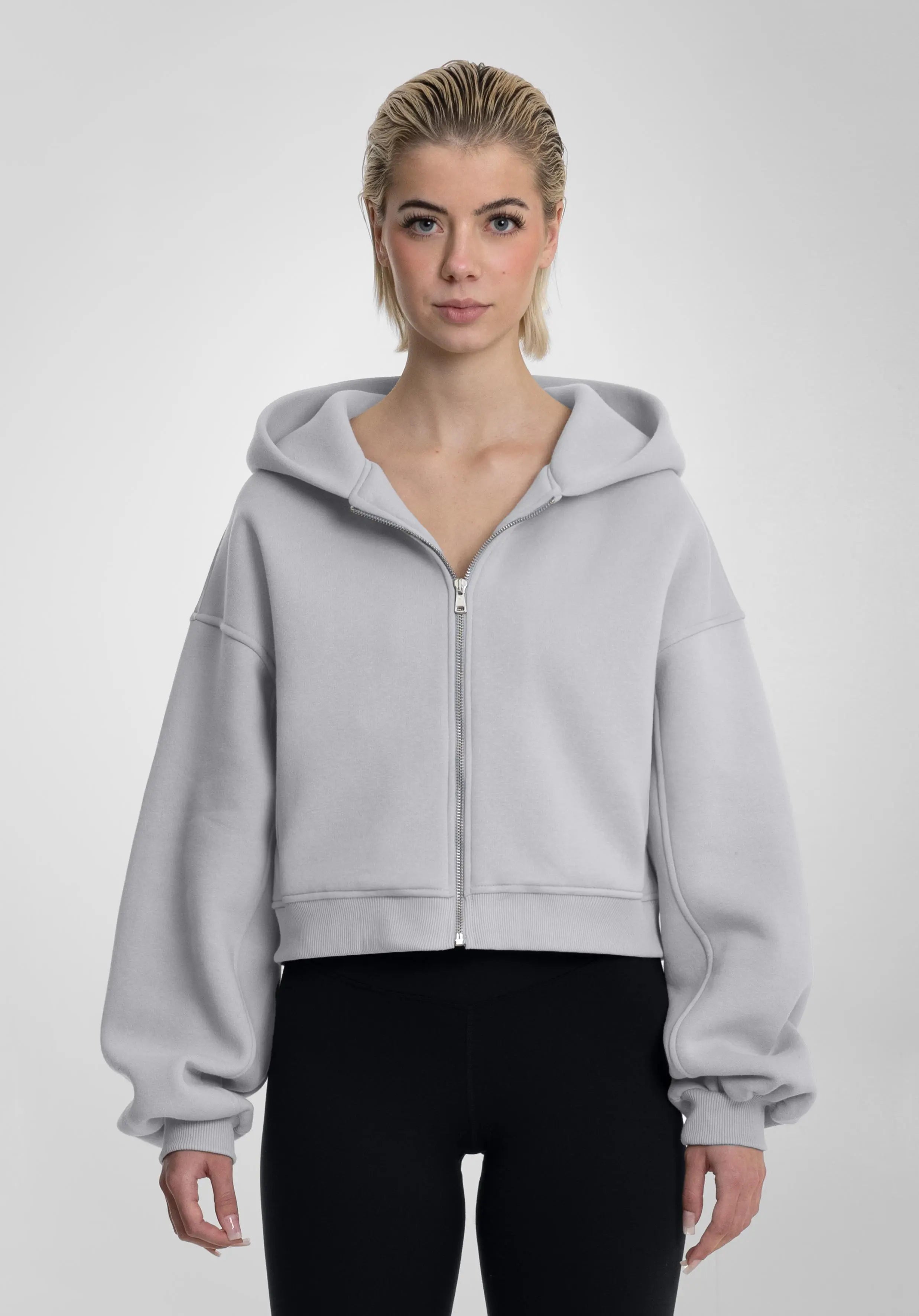 Cropped Oversized Full Zip Hoodie - Light Grey Straight Outta Cotton