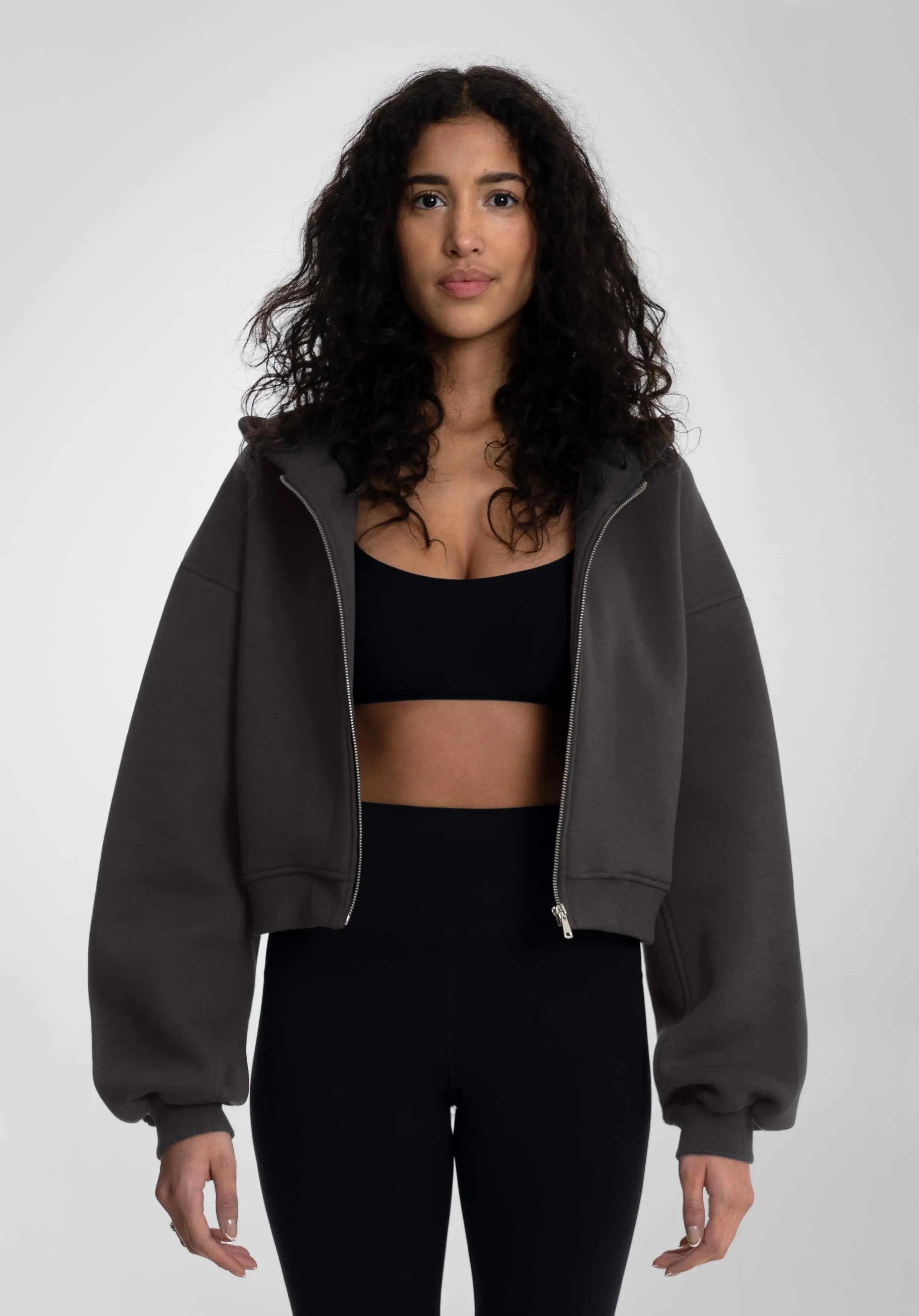 Cropped Oversized Full Zip Hoodie - Slate Grey Straight Outta Cotton