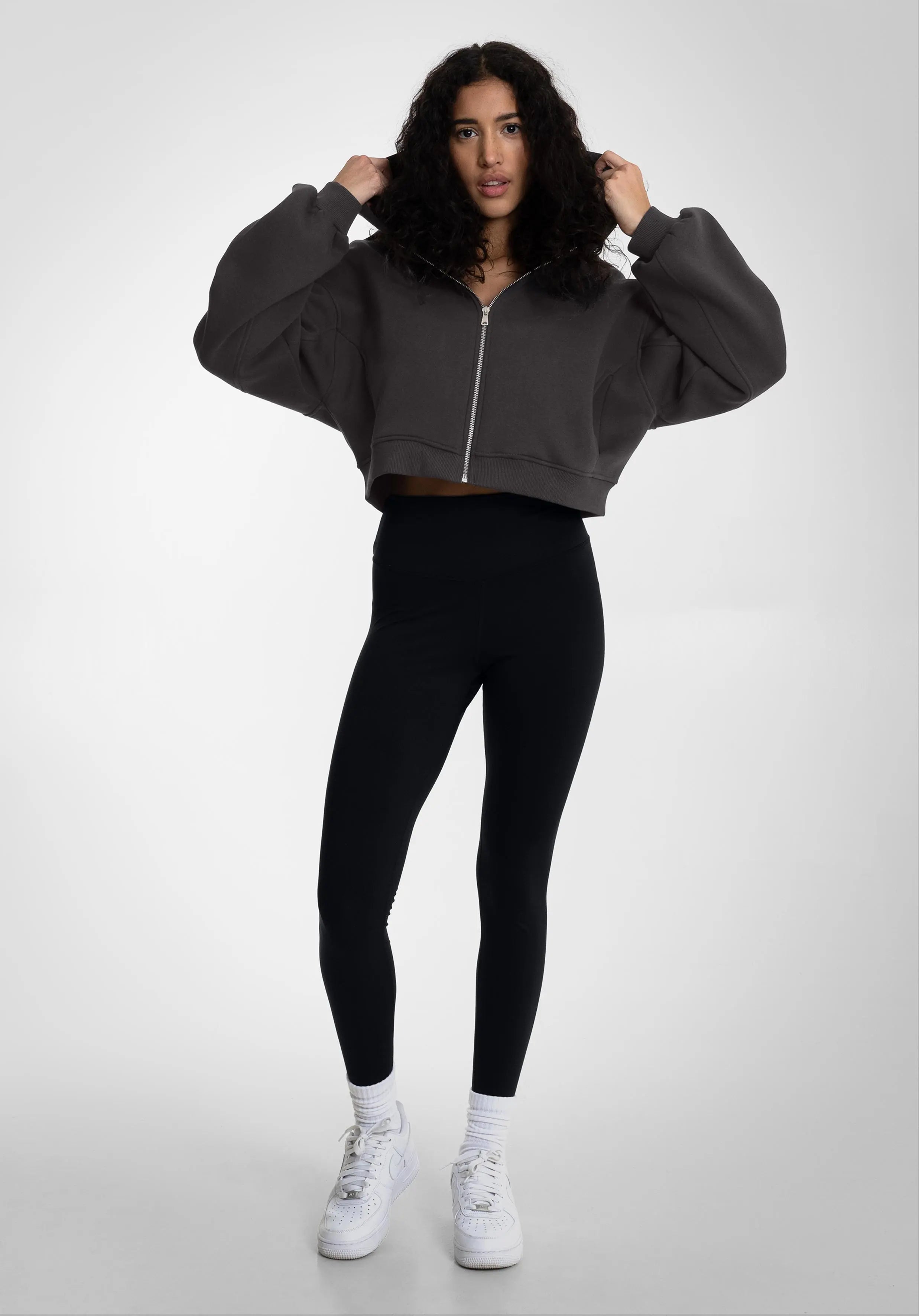 Cropped Oversized Full Zip Hoodie - Slate Grey Straight Outta Cotton