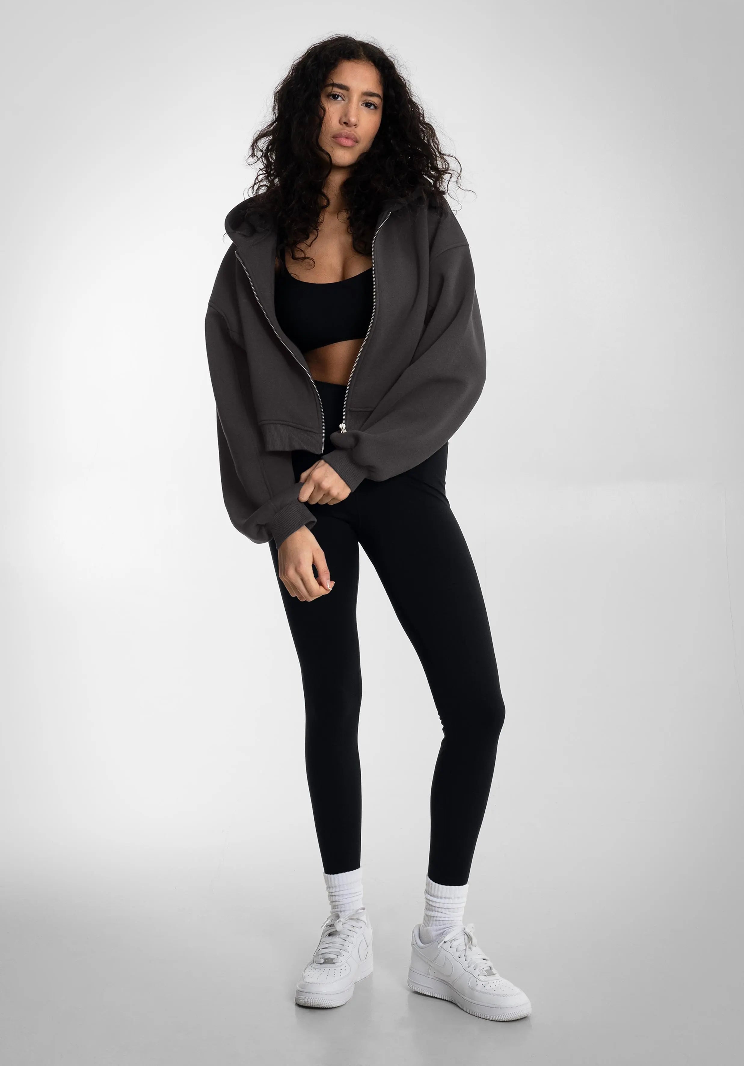 Cropped Oversized Full Zip Hoodie - Slate Grey Straight Outta Cotton