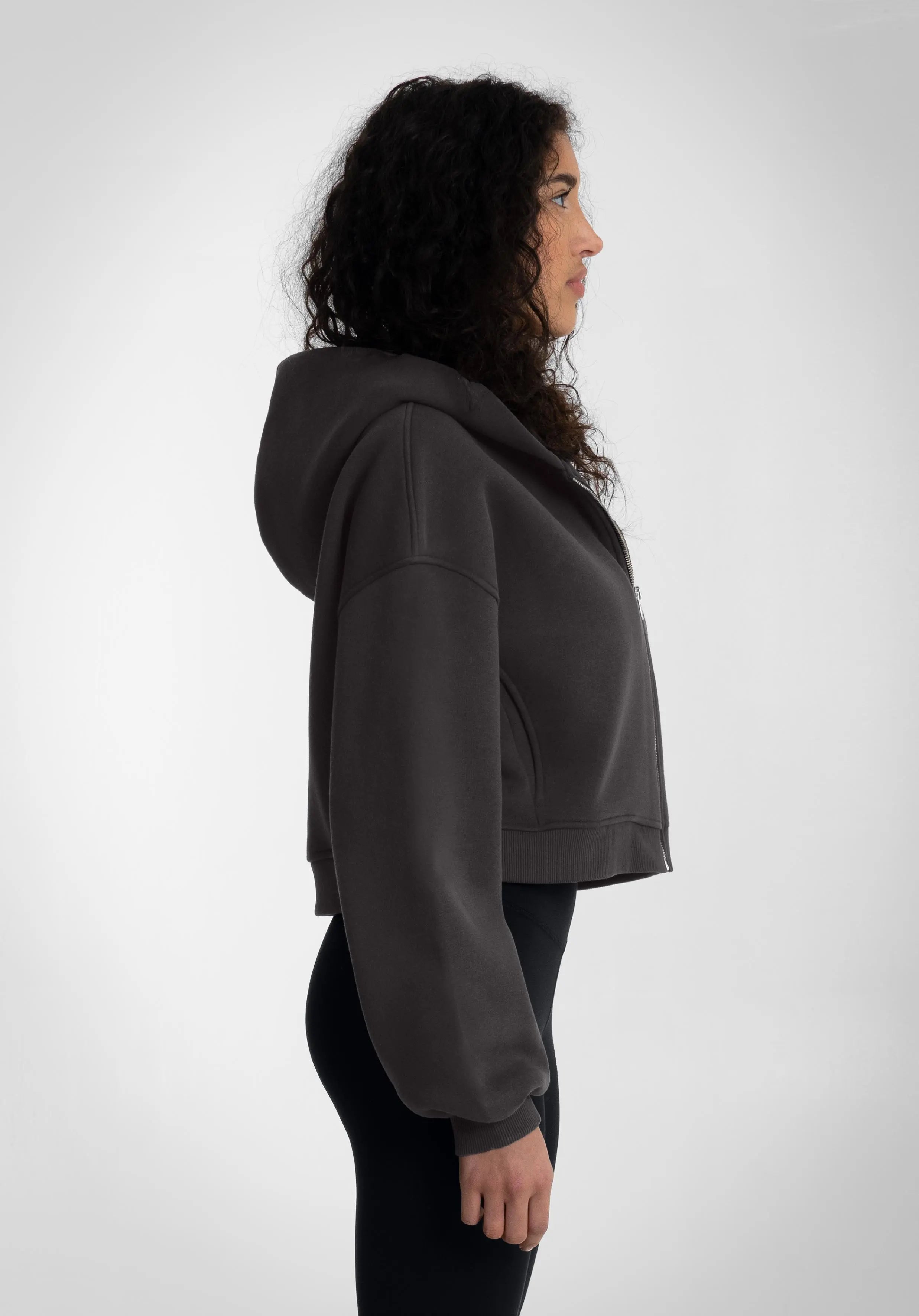 Cropped Oversized Full Zip Hoodie - Slate Grey Straight Outta Cotton