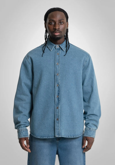 Denim Shirt - Bleached Washed straight-outta-cotton.com