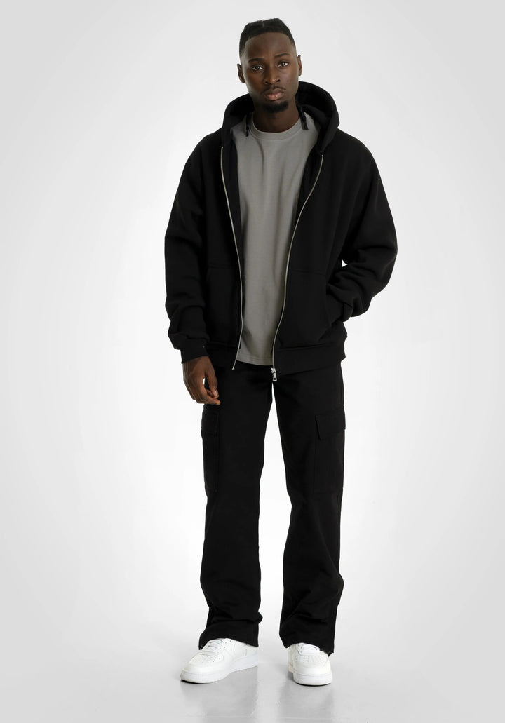 Double Layer Full Zip Hoodie - Black – Straight Outta Cotton