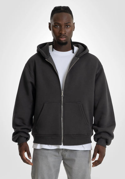 Double Layer Full Zip Hoodie  - Slate Grey Straight Outta Cotton