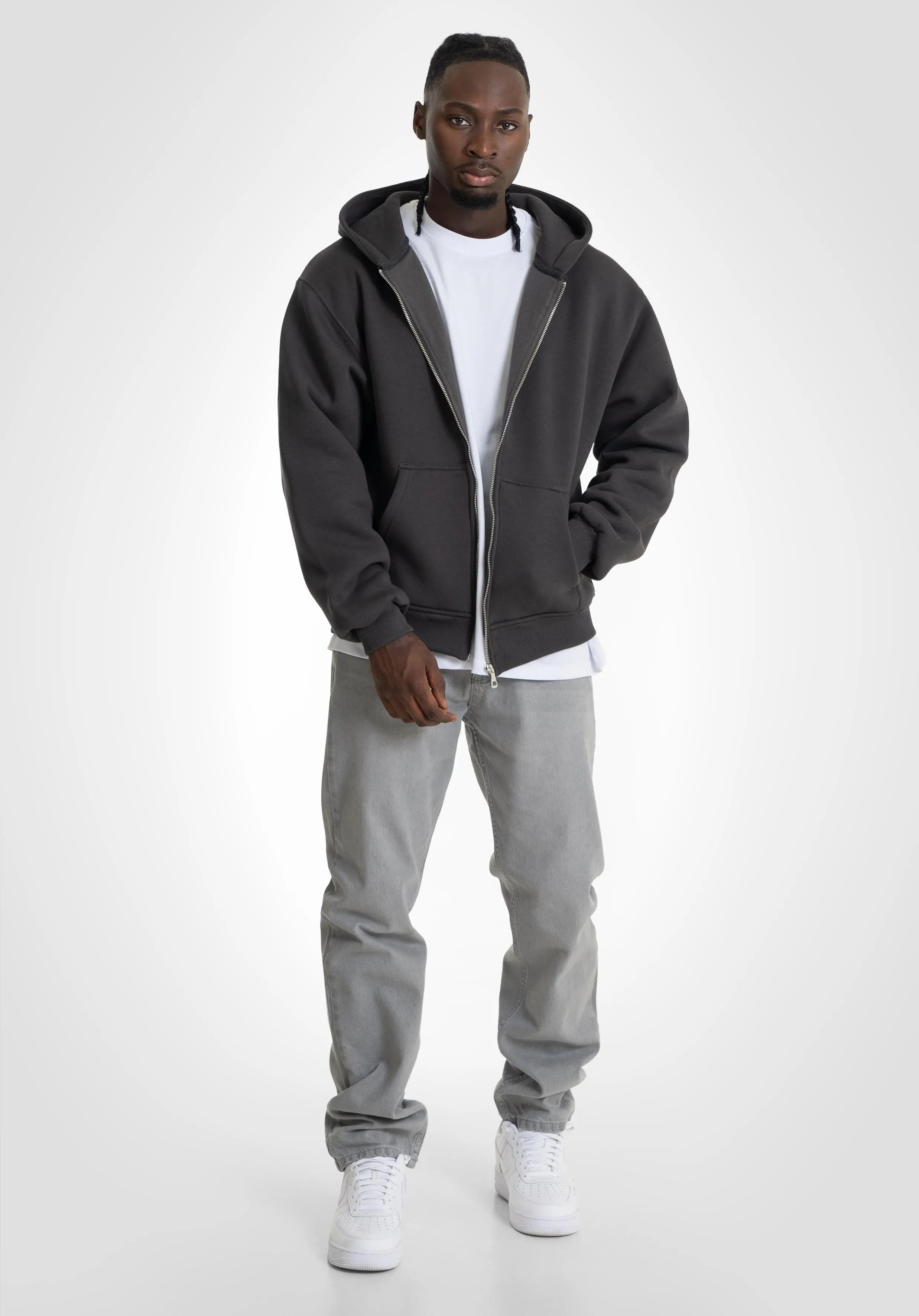 Double Layer Full Zip Hoodie  - Slate Grey Straight Outta Cotton