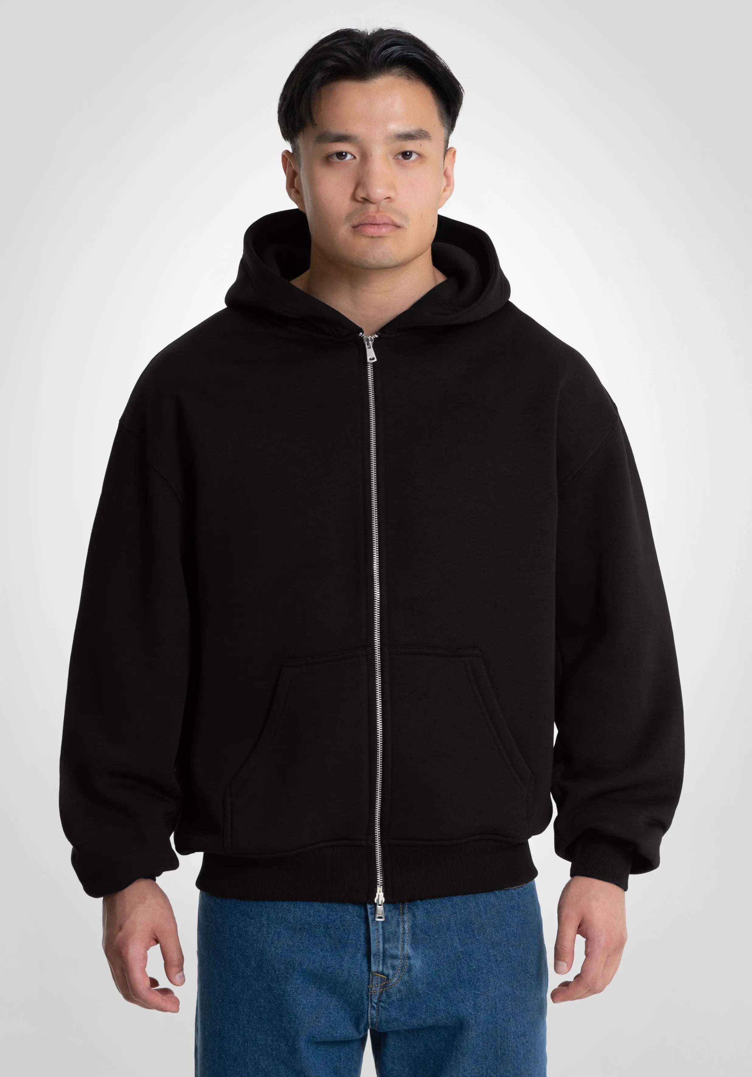 Full Zip Oversize Hoodie - Black Straight Outta Cotton