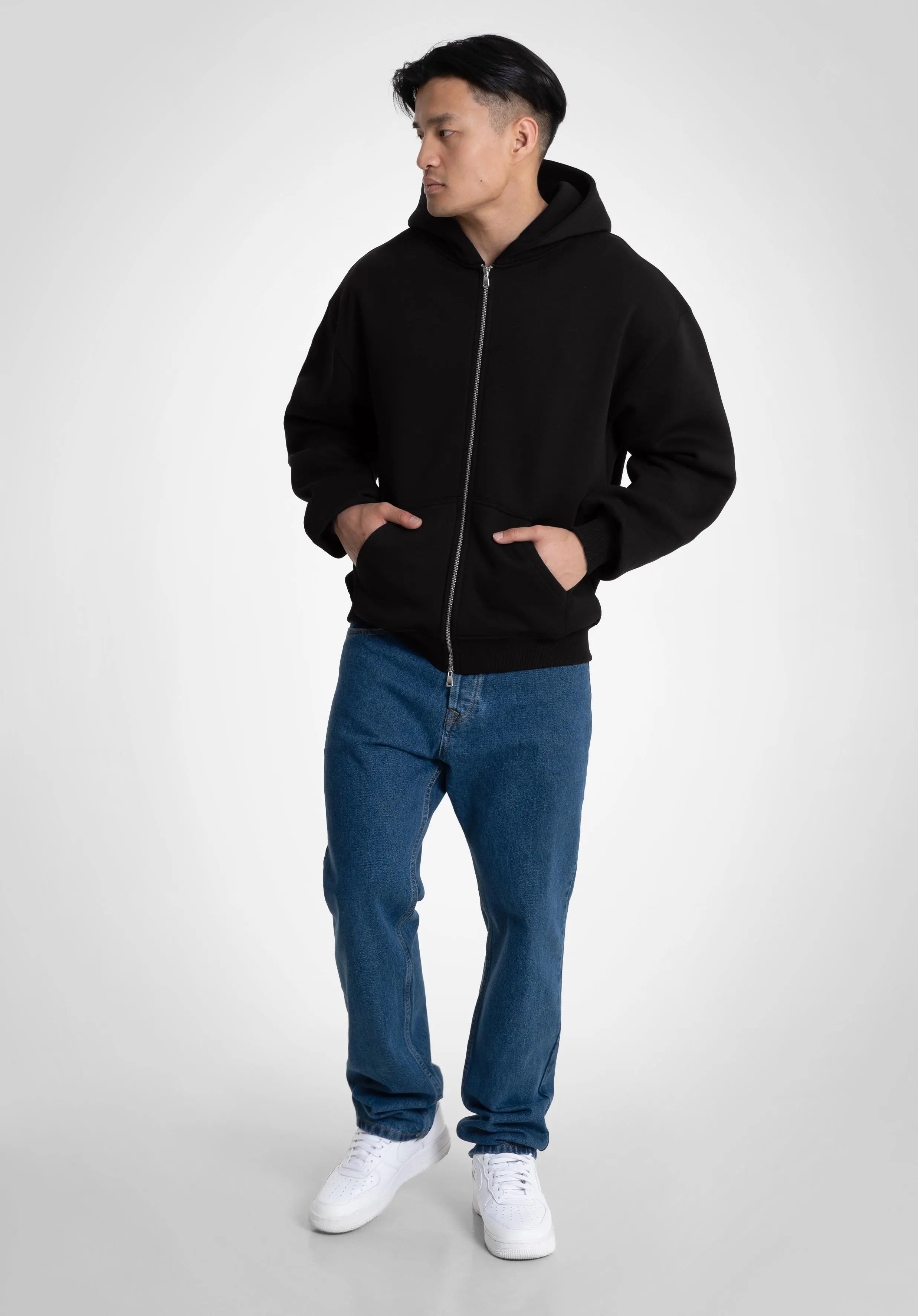 Full Zip Oversize Hoodie - Black Straight Outta Cotton