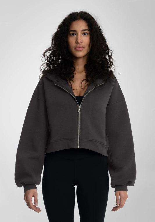 Cropped Oversized Full Zip Hoodie - Slate Grey (Grey) – by Straight Outta Cotton