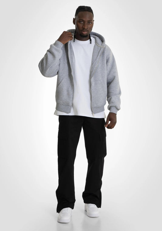 Double Layer Full Zip Hoodie - Melange Grey () – Hoodies von Straight Outta Cotton